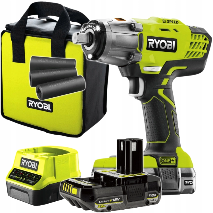 RYOBI KLUCZ UDAROWY 18V AKUMULATOROWY 2,0AH 400NM NASADKI TORBA R18IW3-120S