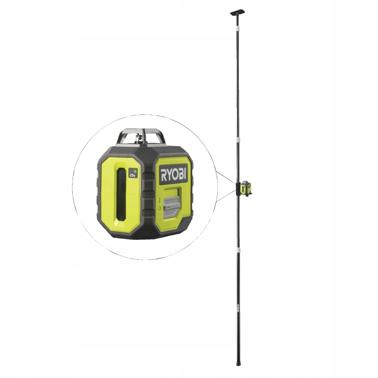 RYOBI POZIOMICA LASEROWA ZIELONY LASER 2D 360° PODPORA RAMIĘ TELESKOP 3,2m