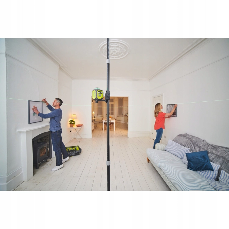 RYOBI POZIOMICA LASEROWA ZIELONY LASER 2D 360° PODPORA RAMIĘ TELESKOP 3,2m