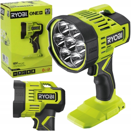 RYOBI LAMPA LED REFLEKTOR LATARKA 3000 LM DO 600m AKUMULATOROWA 18V RLS18-0