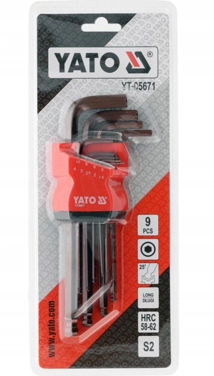 ZESTAW KLUCZY IMBUSOWYCH DŁUGICH 1,5-10MM 9EL.IMBUSY DŁUGIE Z KULKĄ YT05671