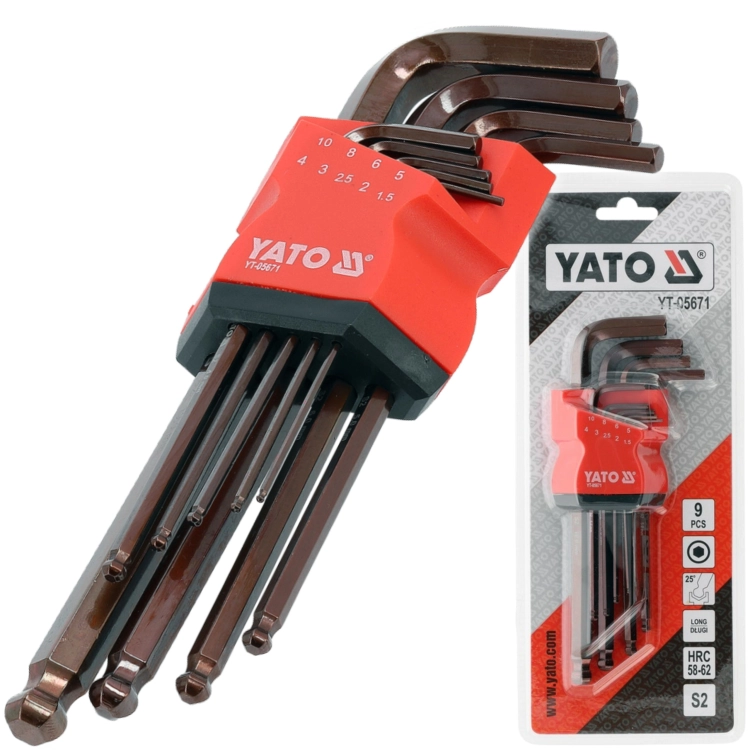 ZESTAW KLUCZY IMBUSOWYCH DŁUGICH 1,5-10MM 9EL.IMBUSY DŁUGIE Z KULKĄ YT05671