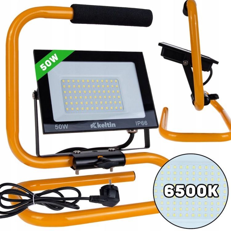 NAŚWIETLACZ LED 50W STATYW LAMPA ROBOCZA IP66 6500K BIAŁA ZIMNA K02059