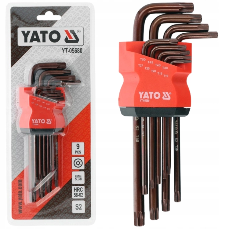 YATO KLUCZE IMBUSOWE ZESTAW KLUCZY TORX T10-T50 9EL. CR-V IMBUSY Z OTWOREM