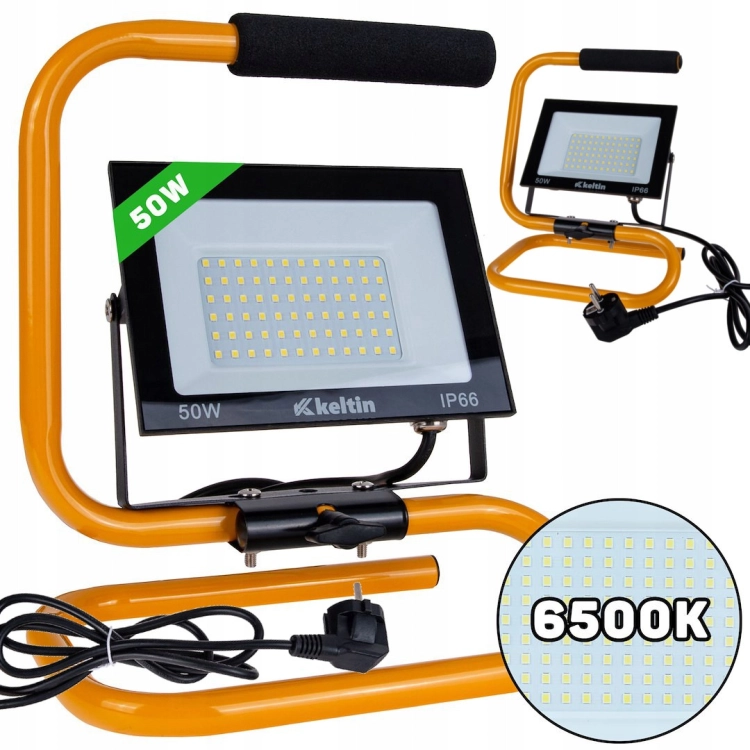 NAŚWIETLACZ LED 50W STATYW LAMPA ROBOCZA IP66 6500K BIAŁA ZIMNA K02059