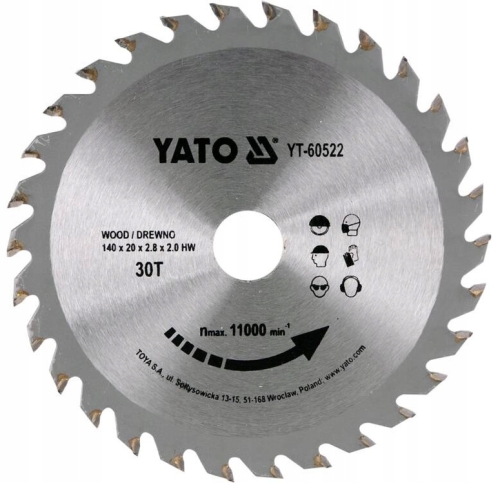 YATO PIŁA TARCZOWA Z WĘGLIKIEM WOLFRAMU DO DREWNA 140X30TX20MM YT-60522