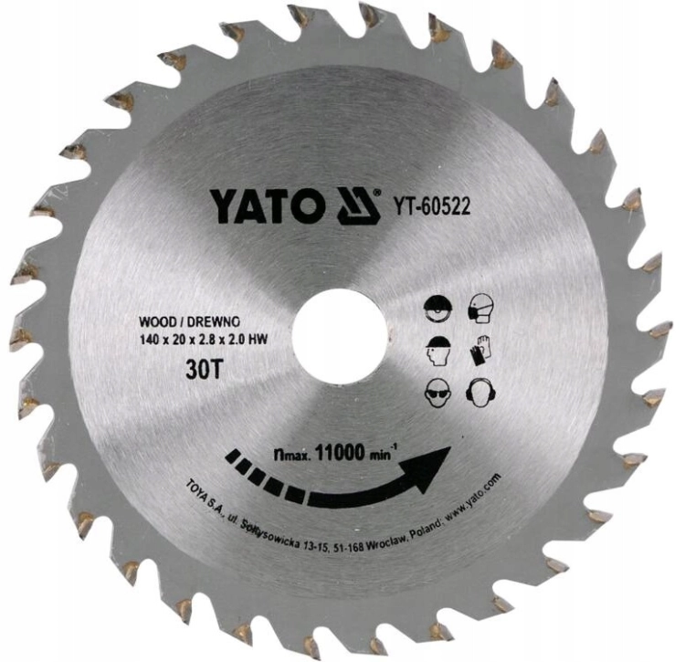YATO PIŁA TARCZOWA Z WĘGLIKIEM WOLFRAMU DO DREWNA 140X30TX20MM YT-60522