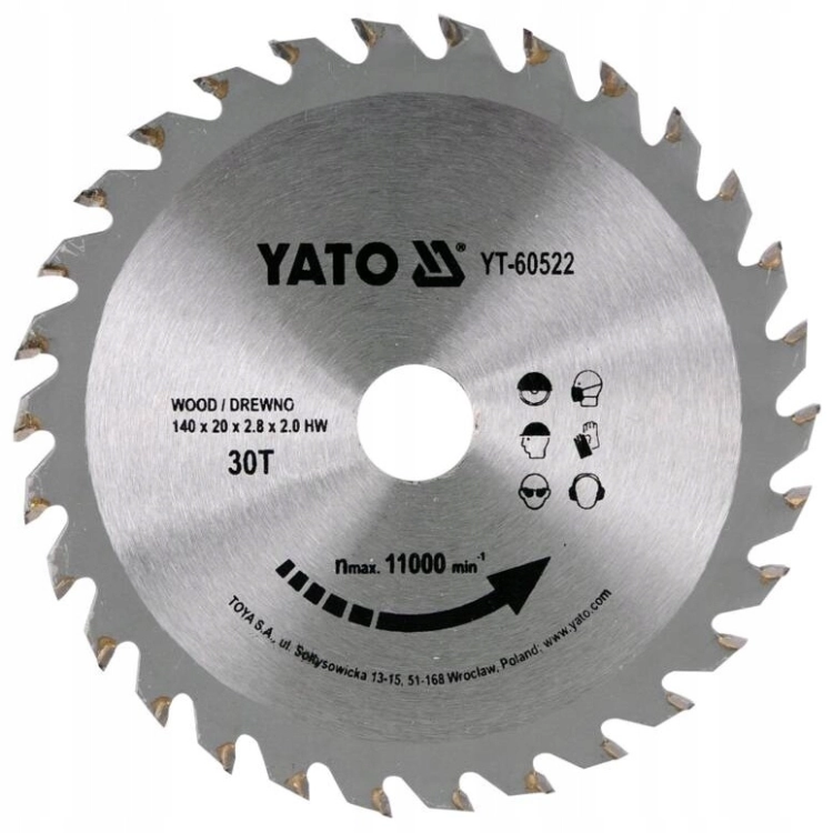 YATO PIŁA TARCZOWA Z WĘGLIKIEM WOLFRAMU DO DREWNA 140X30TX20MM YT-60522