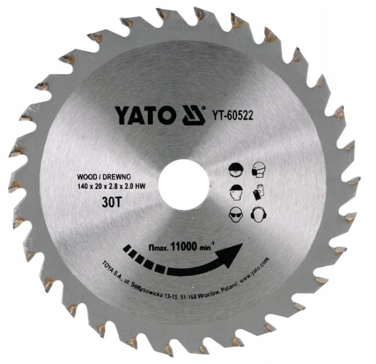 YATO PIŁA TARCZOWA Z WĘGLIKIEM WOLFRAMU DO DREWNA 140X30TX20MM YT-60522