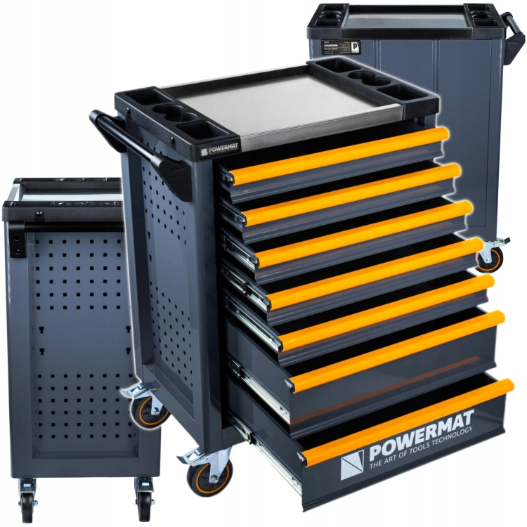 WÓZEK WARSZTATOWY SZAFKA NARZĘDZIOWA SERWISOWA PUSTA 7 SZUFLAD STALOWY BLAT