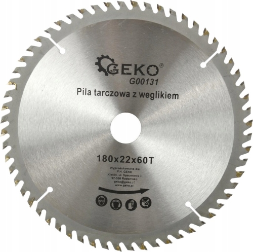 GEKO TARCZA DO DREWNA WĘGLIKOWA 180MM 60Z OTWÓR 22MM GŁADKIE CIĘCIE G00131