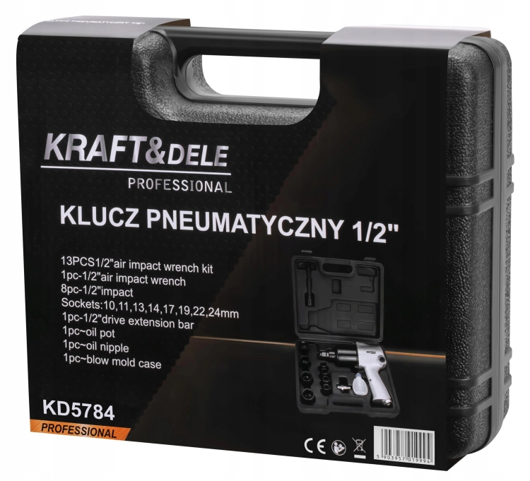 KLUCZ PNEUMATYCZNY 1/2'' 1800NM NADSADKI UDAROWE 1/2'' WALIZKA 13EL. KD5784