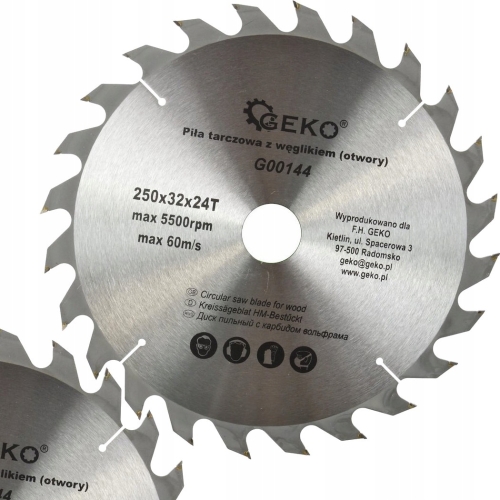 TARCZA Z WĘGLIKIEM WIDIOWA GEKO G00144 250 32 MM 24 ZĘBY WYTRZYMAŁA G00144