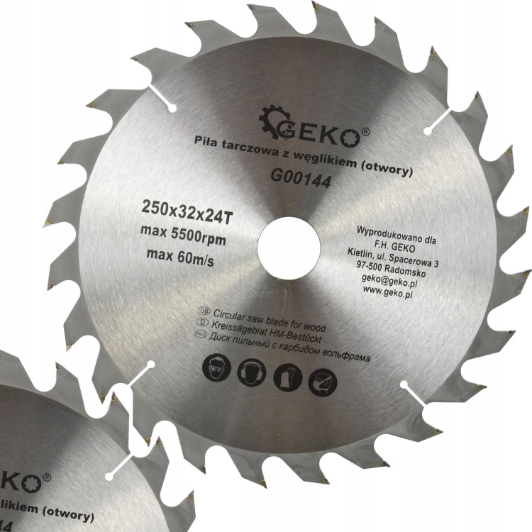 TARCZA Z WĘGLIKIEM WIDIOWA GEKO G00144 250 32 MM 24 ZĘBY WYTRZYMAŁA G00144