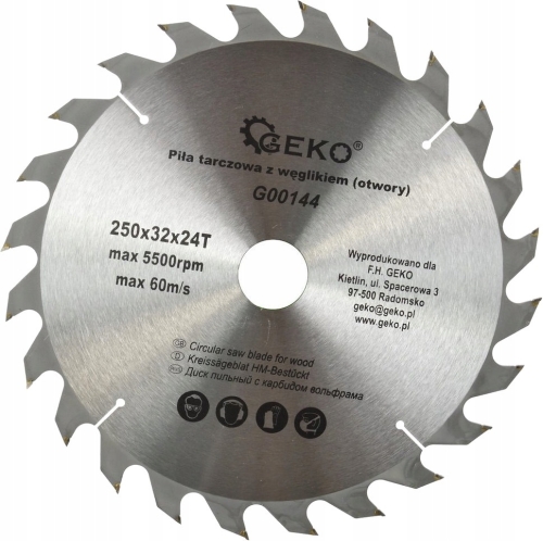 TARCZA Z WĘGLIKIEM WIDIOWA GEKO G00144 250 32 MM 24 ZĘBY WYTRZYMAŁA G00144