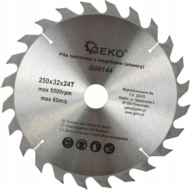 TARCZA Z WĘGLIKIEM WIDIOWA GEKO G00144 250 32 MM 24 ZĘBY WYTRZYMAŁA G00144