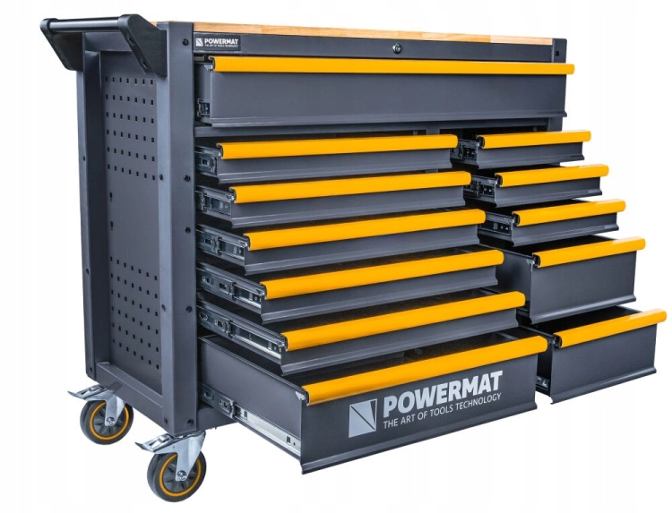 WÓZEK WARSZTATOWY SZAFKA NARZĘDZIOWA PUSTA 12 SZUFLAD BLAT Z KLEJONKI ZAMEK