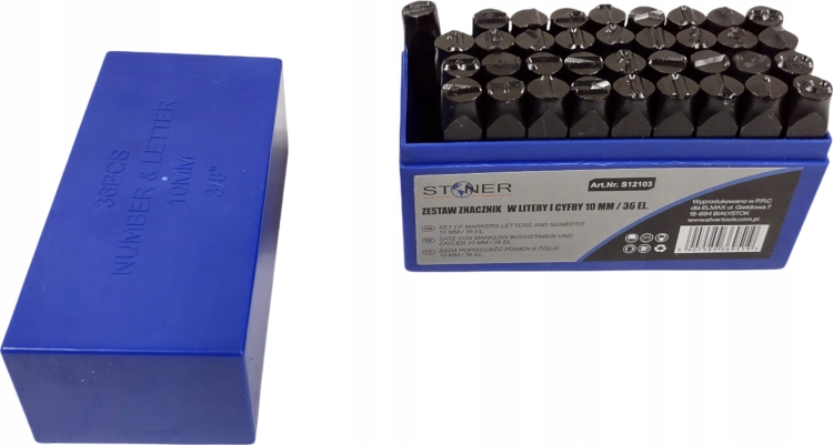 NUMERATORY WYBIJAKI ZNACZNIKI LITERY CYFRY STEMPLE STAL 10MM 36 ELEMENTÓW