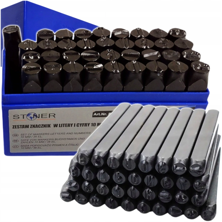 NUMERATORY WYBIJAKI ZNACZNIKI LITERY CYFRY STEMPLE STAL 10MM 36 ELEMENTÓW