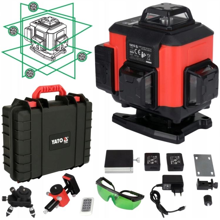 YATO LASER ZIELONY 4D Z ELEKTRONICZNYM KOMPENSATOREM 16 LINII YT-30424