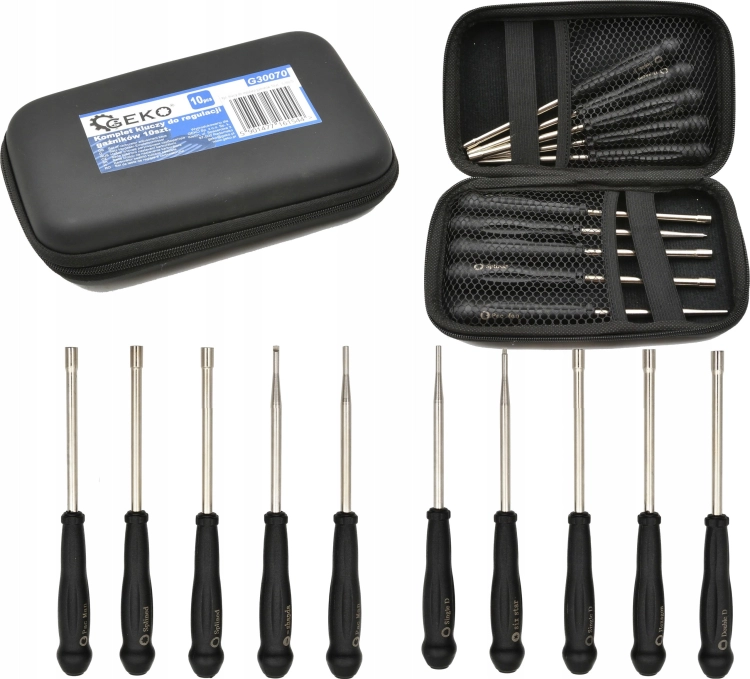 GEKO KOMPLET KLUCZY DO GAŹNIKÓW ZESTAW REGULACYJNY 10SZT W ETUI G30070