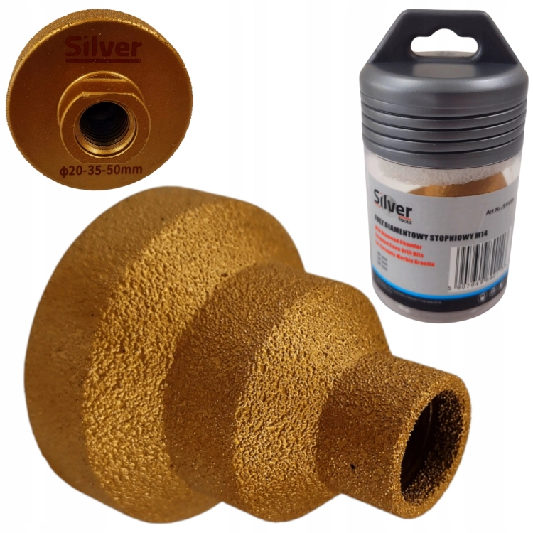 FREZ DIAMENTOWY STOPNIOWY 20-35-50 mm M14 DO GRESU PŁYTEK SILVER S11859