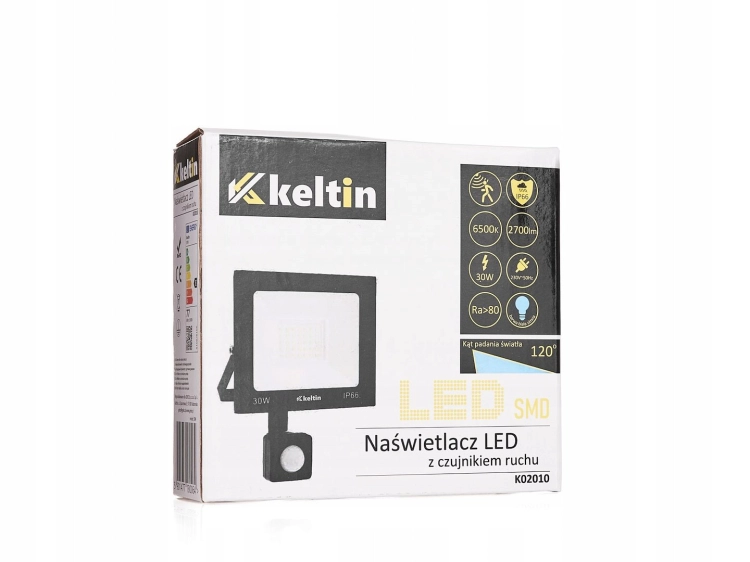 NAŚWIETLACZ Z CZUJNIKIEM RUCHU LED 30W IP66 HALOGEN LAMPA BIAŁA ZIMNA 6500K