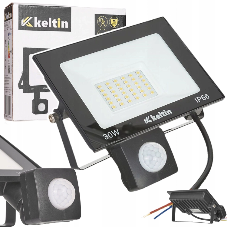 NAŚWIETLACZ Z CZUJNIKIEM RUCHU LED 30W IP66 HALOGEN LAMPA BIAŁA ZIMNA 6500K