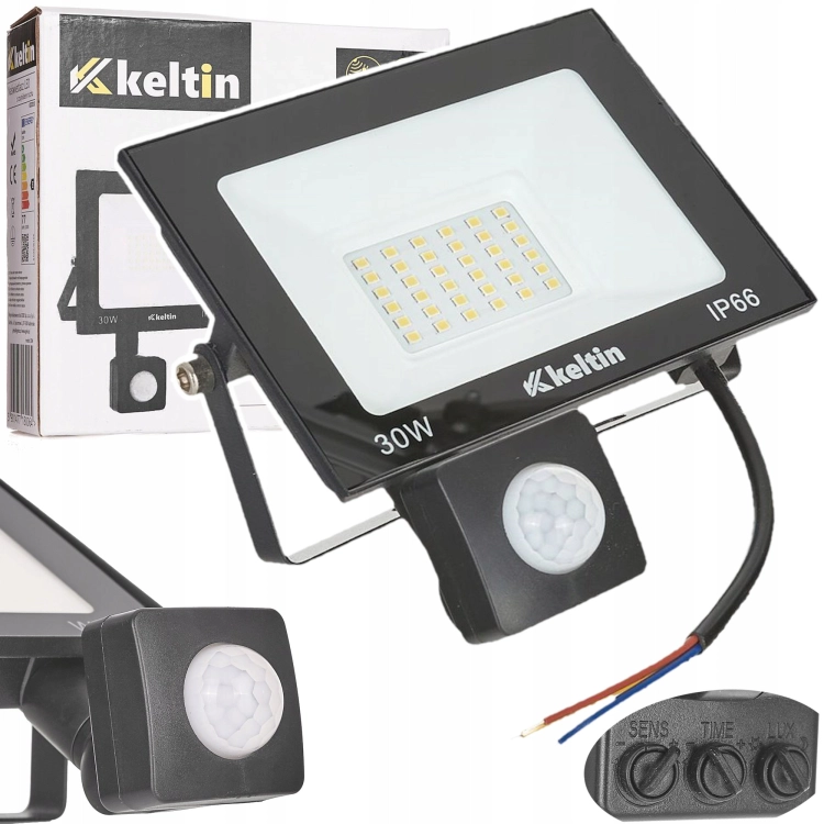 NAŚWIETLACZ Z CZUJNIKIEM RUCHU LED 30W IP66 HALOGEN LAMPA BIAŁA ZIMNA 6500K