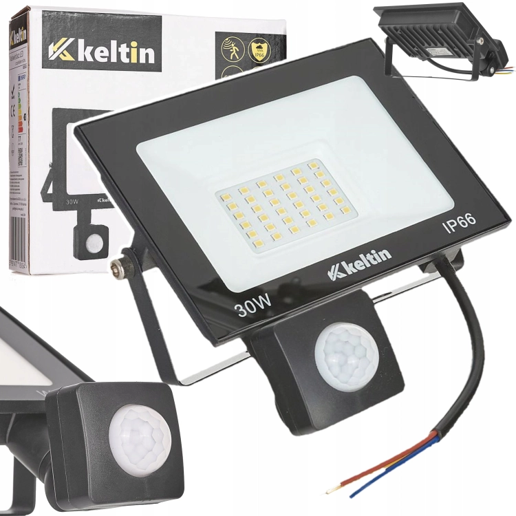 NAŚWIETLACZ Z CZUJNIKIEM RUCHU LED 30W IP66 HALOGEN LAMPA BIAŁA ZIMNA 6500K