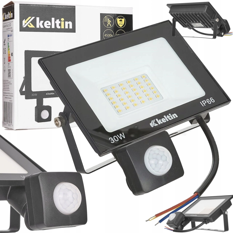 NAŚWIETLACZ Z CZUJNIKIEM RUCHU LED 30W IP66 HALOGEN BIAŁA NEUTRALNA 4500K