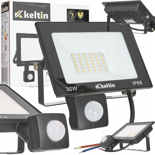 NAŚWIETLACZ Z CZUJNIKIEM RUCHU LED 30W IP66 HALOGEN BIAŁA CIEPŁA 2700K