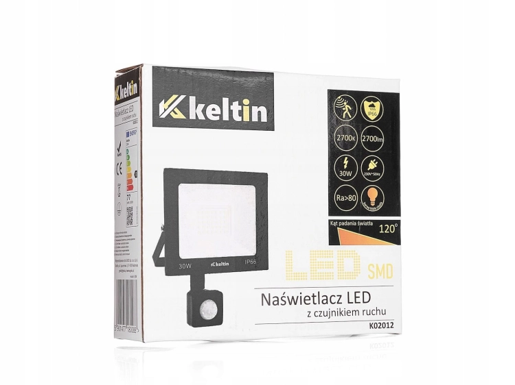 NAŚWIETLACZ Z CZUJNIKIEM RUCHU LED 30W IP66 HALOGEN BIAŁA CIEPŁA 2700K