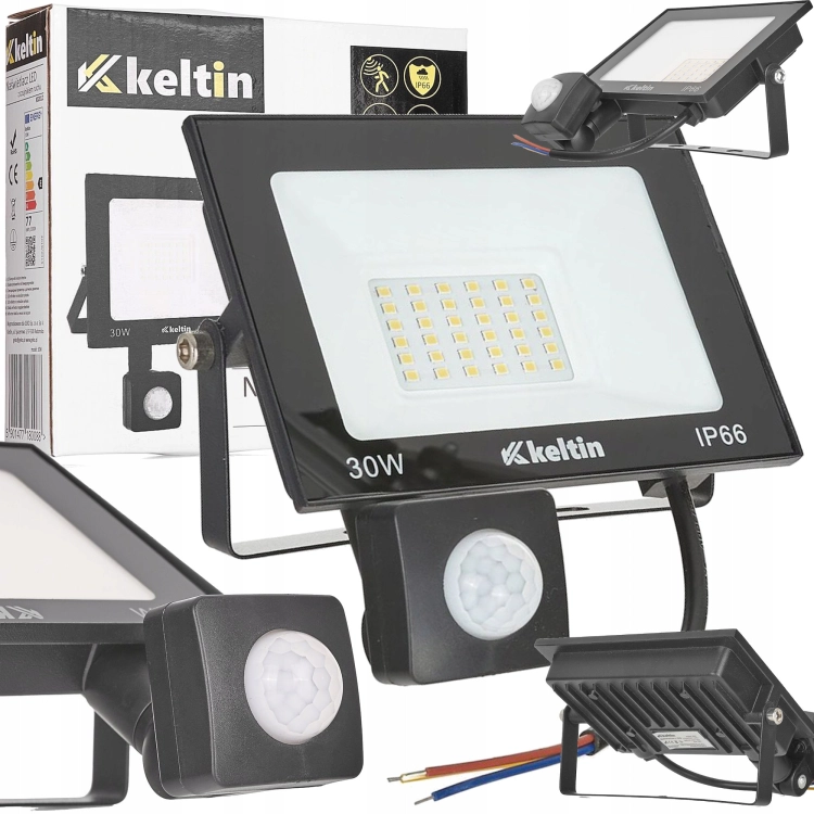 NAŚWIETLACZ Z CZUJNIKIEM RUCHU LED 30W IP66 HALOGEN BIAŁA CIEPŁA 2700K
