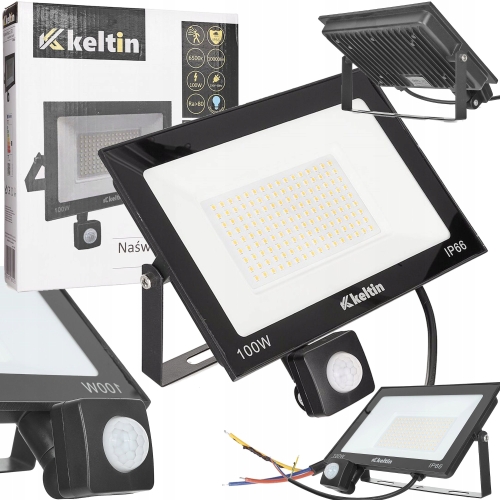 LAMPA LED 100W Z CZUJNIKIEM RUCHU 6500K NAŚWIETLACZ OGRODOWY K02016