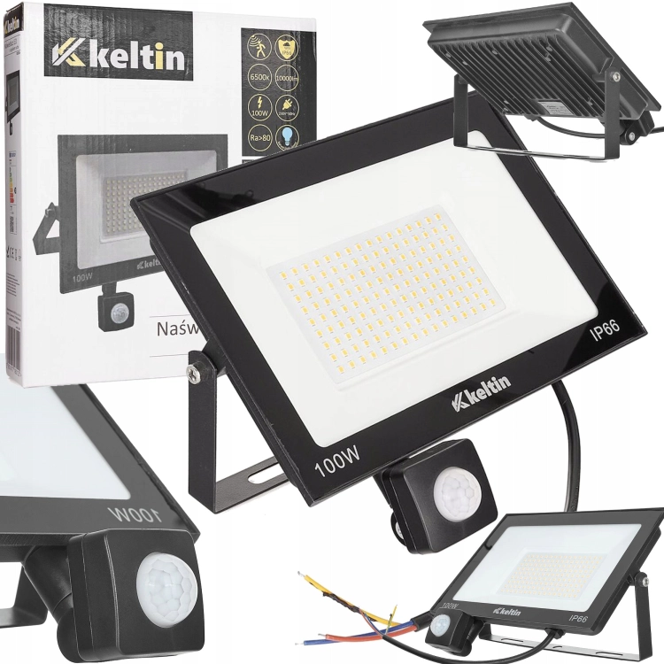 LAMPA LED 100W Z CZUJNIKIEM RUCHU 6500K NAŚWIETLACZ OGRODOWY K02016