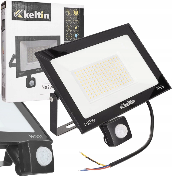 LAMPA LED 100W Z CZUJNIKIEM RUCHU 6500K NAŚWIETLACZ OGRODOWY K02016
