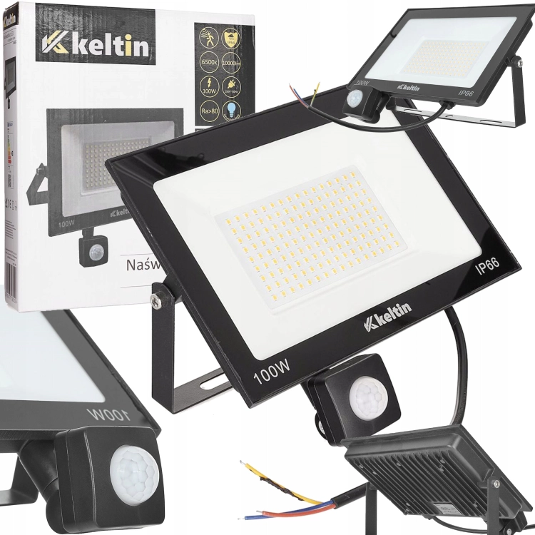 LAMPA LED 100W Z CZUJNIKIEM RUCHU 6500K NAŚWIETLACZ OGRODOWY K02016
