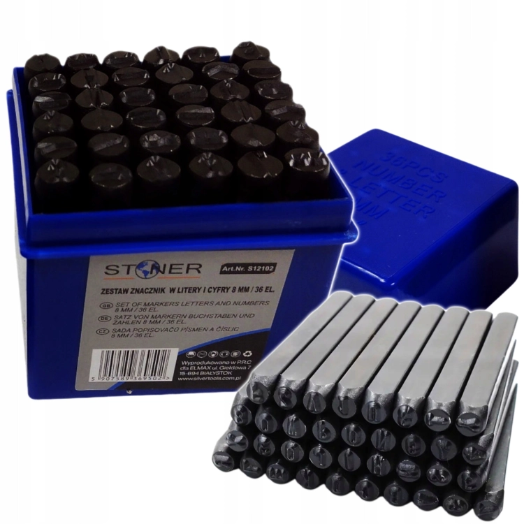 NUMERATORY WYBIJAKI ZNACZNIKI LITERY CYFRY STEMPLE DO STAL 8MM 36 ELEMENTÓW