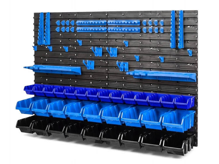 ŚCIANKA NARZĘDZIOWA 1152X780MM 4 PANELE 74 ELEMENTY KUWETY UCHWYTY HACZYKI