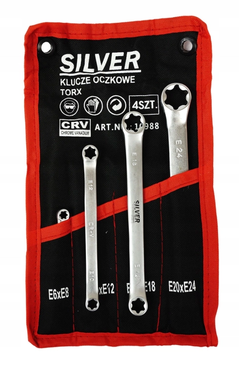 KLUCZ KLUCZE OCZKOWE TORX ZESTAW 4SZT E6-E24 ETUI PŁACHTA KOMPLET S10988