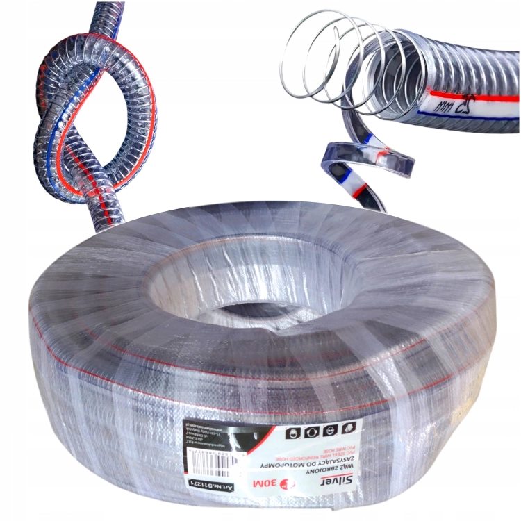 WĄŻ SSAWNY SSĄCY TŁOCZNY ZBROJONY 1 CAL / 25 mm x 30M PCV SILVER S11271