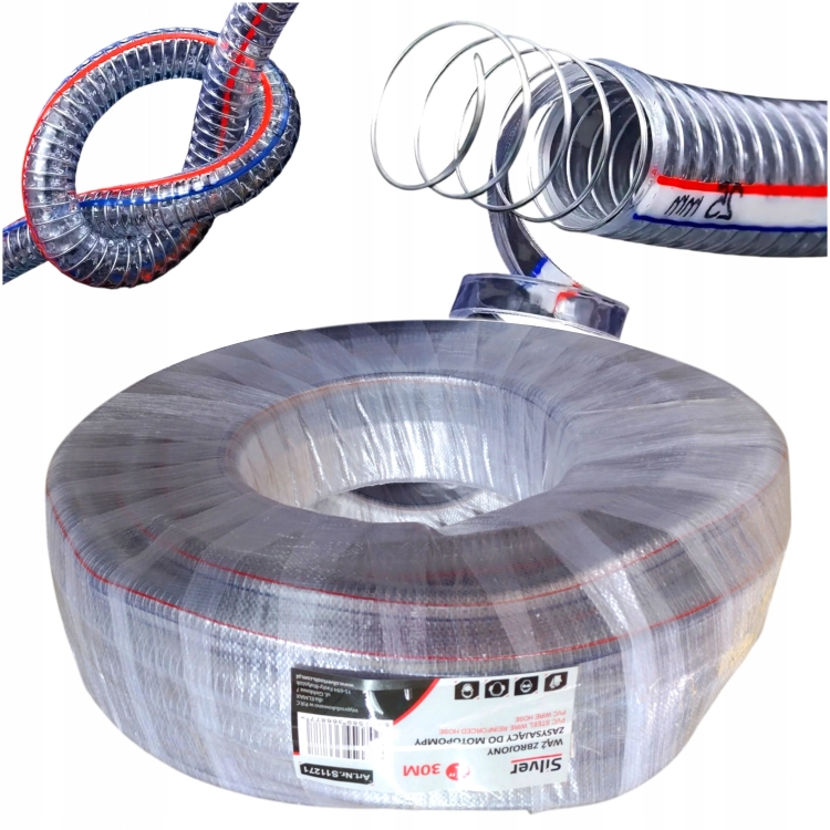WĄŻ SSAWNY SSĄCY TŁOCZNY ZBROJONY 1 CAL / 25 mm x 30M PCV SILVER S11271