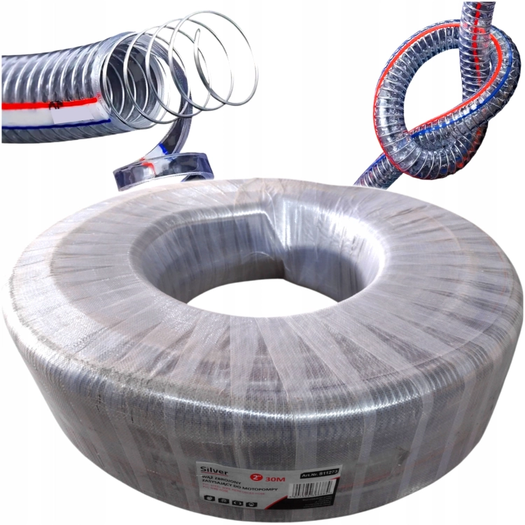 WĄŻ SSAWNY SSĄCY TŁOCZNY ZBROJONY 2 CAL / 50 mm x 30M PCV SILVER S11273