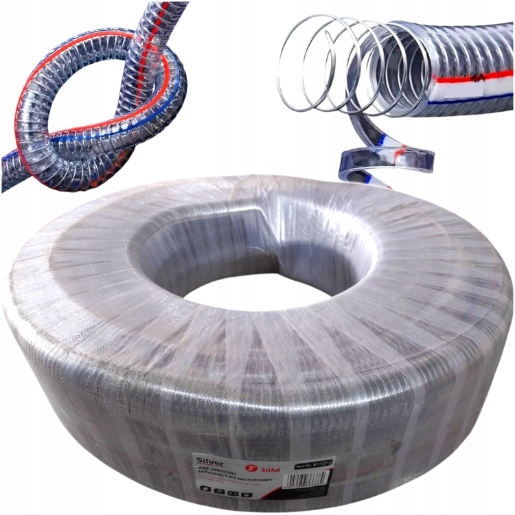WĄŻ SSAWNY SSĄCY TŁOCZNY ZBROJONY 2 CAL / 50 mm x 30M PCV SILVER S11273