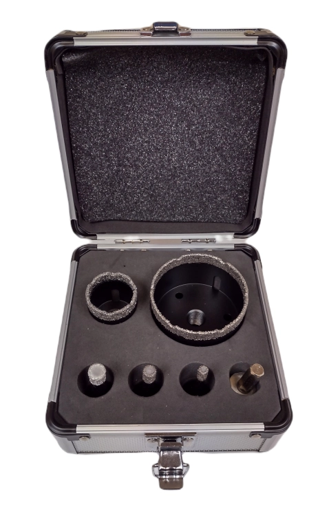 OTWORNICE DIAMENTOWE DO GRESU I BETONU 5SZT. + ADAPTER M14 3/8” WALIZKA