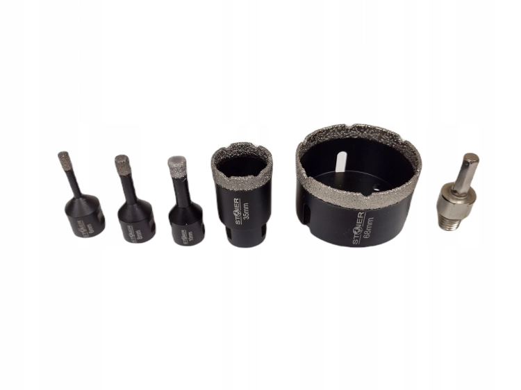 OTWORNICE DIAMENTOWE DO GRESU I BETONU 5SZT. + ADAPTER M14 3/8” WALIZKA