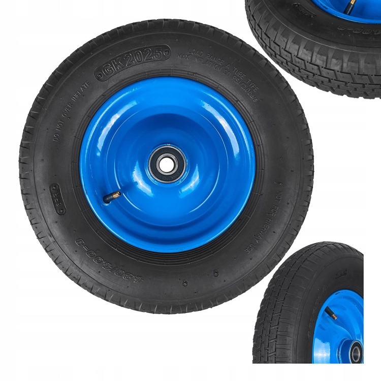 KOŁO DO TACZKI 4.00-8 6PR 390MM FI 20MM NIEBIESKA FELGA STALOWA BEZ OŚKI