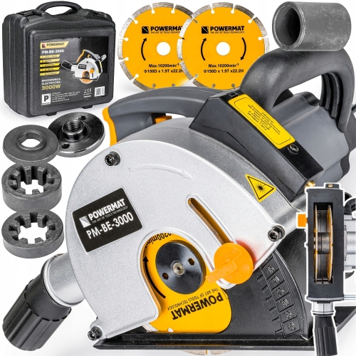 BRUZDOWNICA ELEKTRYCZNA DO BETONU 3000W Z REGULACJĄ 150mm + LASER 2X TARCZA