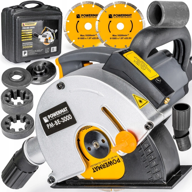 BRUZDOWNICA ELEKTRYCZNA DO BETONU 3000W Z REGULACJĄ 150mm + LASER 2X TARCZA